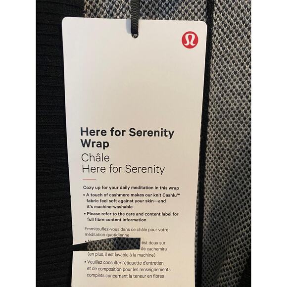 NWT Lululemon Here for Serenity Wrap one size black grey cashmere blend - Picture 6 of 8
